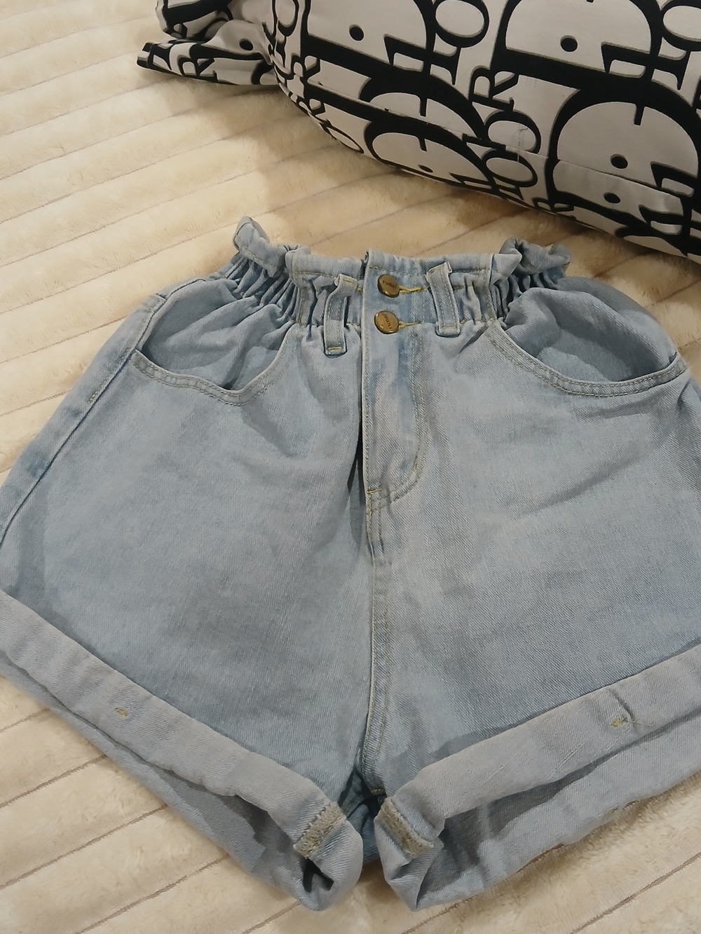 Paperbag Waist Light Blue Denim Shorts